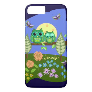 Funda Para iPhone 8 Plus/7 Plus Búhos lindos en tierra del verano y nombre del