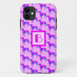 Funda Para iPhone 11 Bull Terrier Perro inglés Perro rosa azul silueta