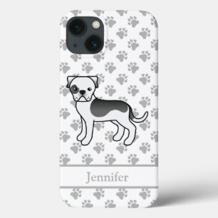 Funda Para iPhone 13 Bulldog Americano Piebald Negro Dibujo Animado Per