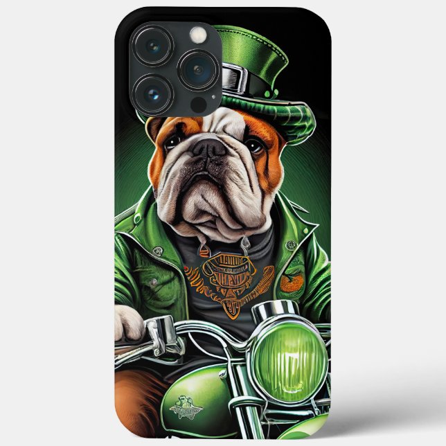 Funda De Case-Mate Para iPhone Bulldog conduciendo en bicicleta antes del Día de  (Reverso )