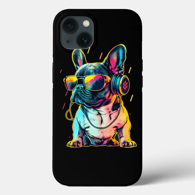 Funda De Case-Mate Para iPhone Bulldog francés con auriculares y Sungl (Reverso )