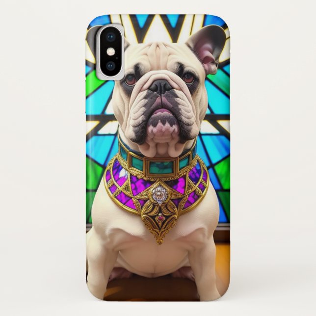Funda De Case-Mate Para iPhone Bulldog Francés con Collar de Joyas Ornamentado (Reverso)