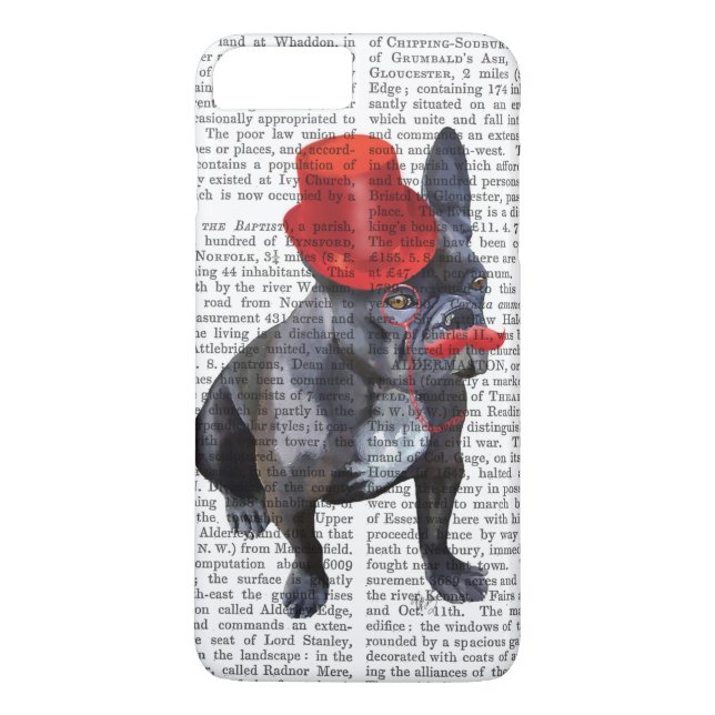 Funda De Case-Mate Para iPhone Bulldog francés con sombrero rojo superior y bigot (Reverso)