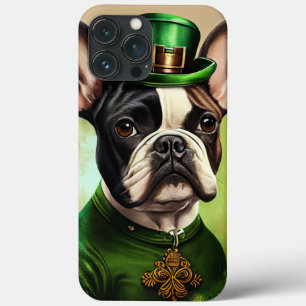 Funda Para iPhone 13 Pro Max Bulldog Francés con vestido del Día de San Patrici