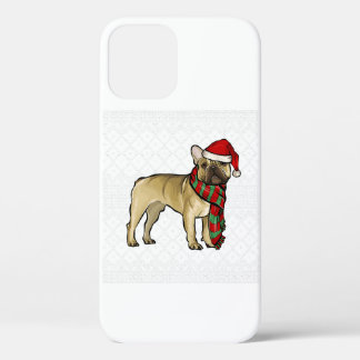 Funda Para iPhone 12 Pro Bulldog francés navideño Santa Claus Gorra Navidad