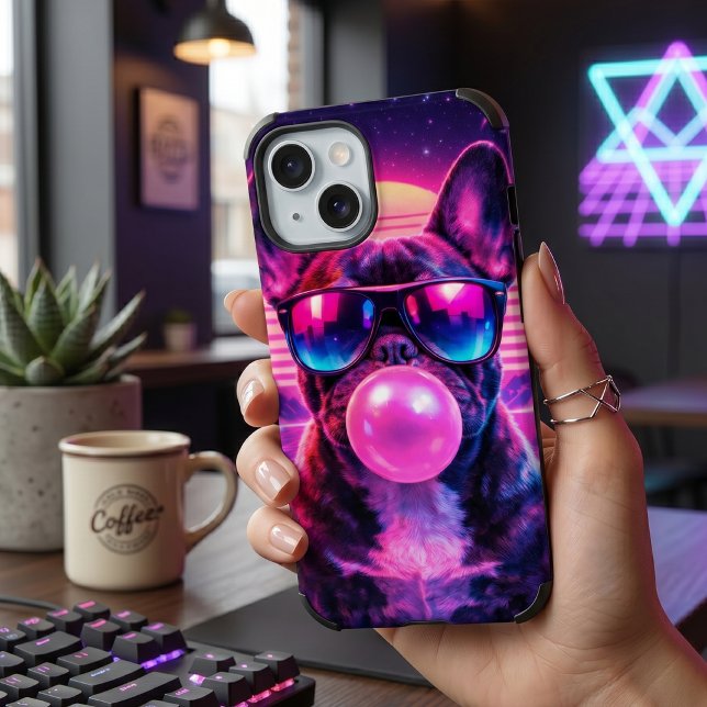 Funda De Case-Mate Para iPhone Bulldog Francés Neón Bubblegum Synthwave (Subido por el creador)