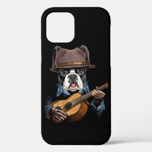 Funda Para iPhone 12 Bulldog francés toca guitarra Mascota perro amante
