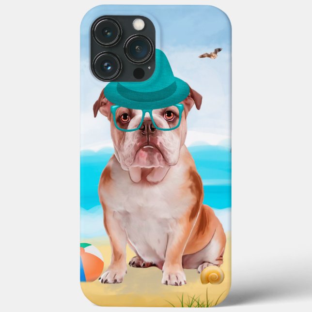 Funda De Case-Mate Para iPhone Bulldog inglés en la playa (Reverso )