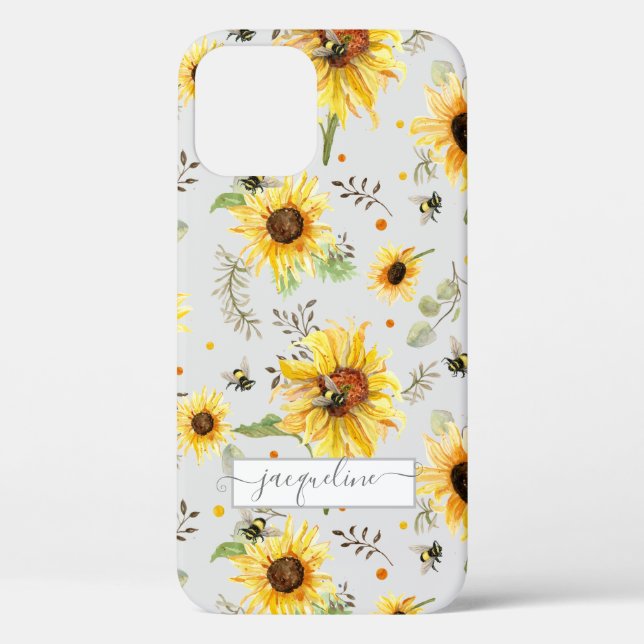 Funda De Case-Mate Para iPhone Bumble amarillo gris giratorio bebe eucalipto Leaf (Reverso )