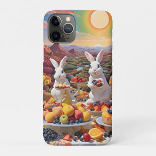 Funda Para iPhone 11 Pro Bunnios blancos con paisaje de frutas