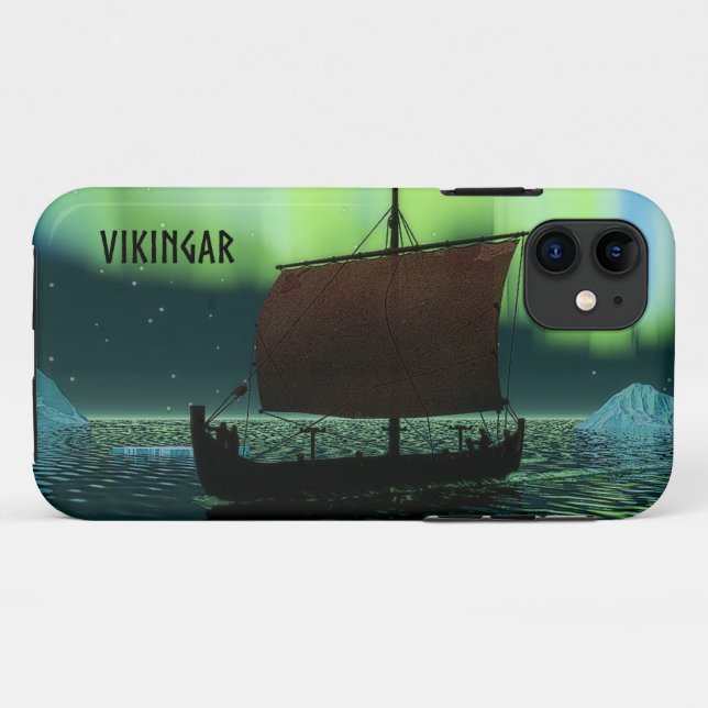 Funda De Case-Mate Para iPhone Buque Viking Y Luces Del Norte (Reverso (horizontal))