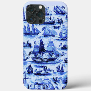 Funda Para iPhone 13 Pro Max BUQUES Y BUQUES DE VINTAJE, Azul marino