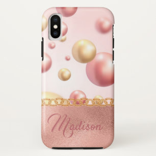 Funda Para iPhone XS Burbujas metálicas rosadas de bonito Girly Peach G