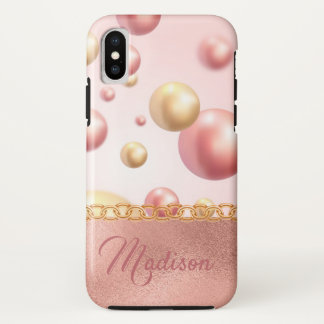 Funda Para iPhone XS Burbujas metálicas rosadas de bonito Girly Peach G