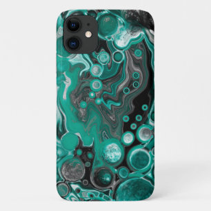 Funda Para iPhone 11 Burbujas verde azuladas y negras Células de arte f