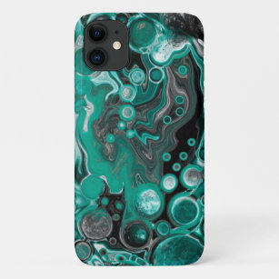 Funda Para iPhone 11 Burbujas verde azuladas y negras Células de arte f
