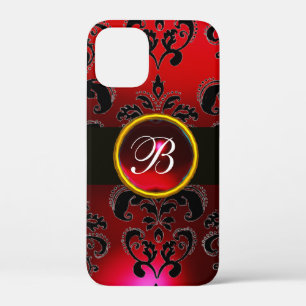 title_seo2 BURGUNDA NEGRA Y ROJA DAMASK MONOGRAM, Ruby
