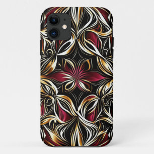 Funda Para iPhone 11 Burgundy Gold Flower Repetition Pattern