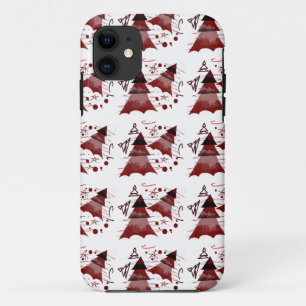 Funda Para iPhone 11 Burgundy Repite Patrón de Árbol de Navidad