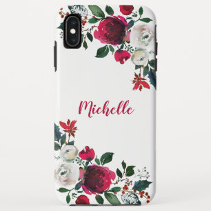 Funda Para iPhone XS Max Burgundy Watercolor Peony Rosa nombre floral