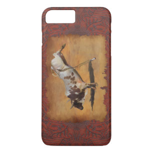 Funda Para iPhone 8 Plus/7 Plus Burlándose de Rodeo Bull en falso Parchment Design