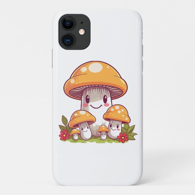 Funda De Case-Mate Para iPhone Búsqueda de champiñones, estilo kawaii feliz (Reverso)