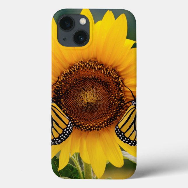 Funda De Case-Mate Para iPhone Butterfies monarcas en girasol (Reverso)
