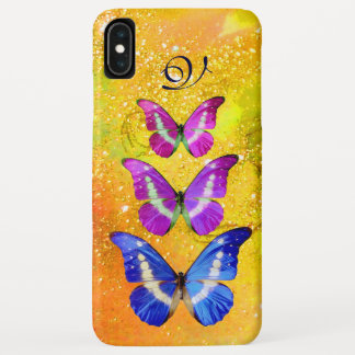 FUNDA PARA iPhone XS MAX BUTTERFLAS AZULES DE PÚRPURA ROSA EN AMARILLO ORO