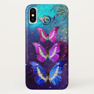FUNDA PARA iPhone X BUTTERFLAS AZULES DE PÚRPURA ROSA EN DERRAMES DE O