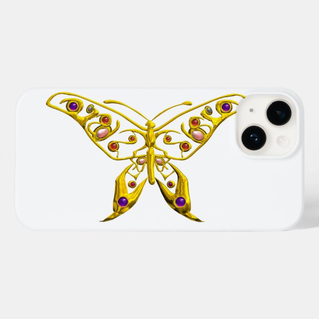 Funda De Case-Mate Para iPhone BUTTERFLDE HIPER DE ORO CON GEMSTONES Blanco (Reverso  (Horizontal))