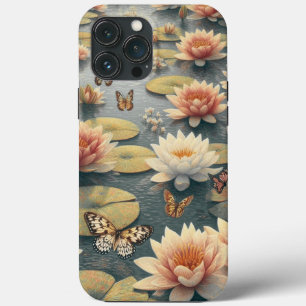 Funda Para iPhone 13 Pro Max Butterflies Lilies in the Lake