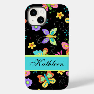 Funda Para iPhone 14 De Case-Mate Butterflies on Black Whimsy Name Personalizado