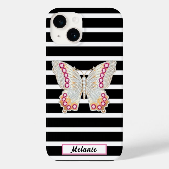 Funda De Case-Mate Para iPhone Butterfly brooch pendant gold Jewelry black white  (Reverso )