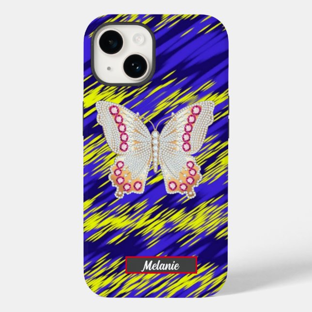 Funda De Case-Mate Para iPhone Butterfly  Jewelry  Abstract blue yellow stripes (Reverso )