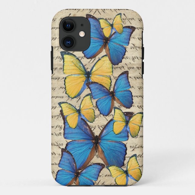 Funda De Case-Mate Para iPhone Butterrflies azules y amarillos (Reverso)