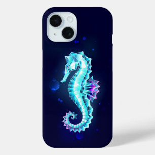 Funda Para iPhone 15 caballito de mar de hielo de cristal sobre fondo a