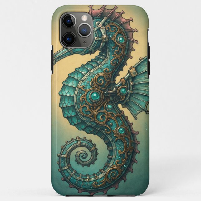 Funda De Case-Mate Para iPhone Caballito de mar steampunk (Reverso)
