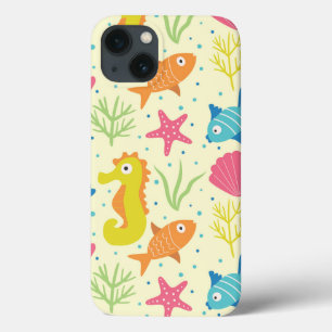 Funda Para iPhone 13 Caballito de mar submarino, estrella de mar y conc