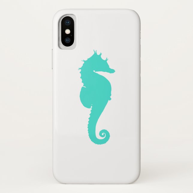 Funda De Case-Mate Para iPhone Caballito de Mar Turquesa sobre Blanco (Reverso)