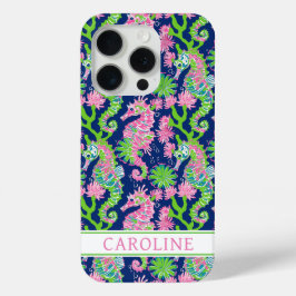 Funda Para iPhone 15 Pro Caballitos de mar acuarela monogramados