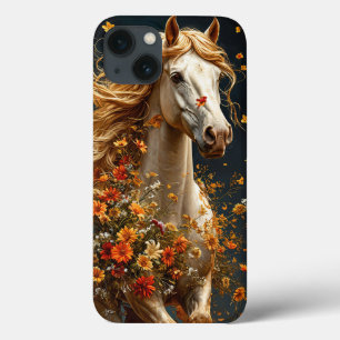 Funda Para iPhone 13 Caballo Blanco Adornado Con Flores Otoñales Vibran
