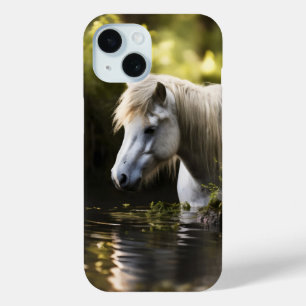 Funda Para iPhone 15 Caballo blanco en estanque