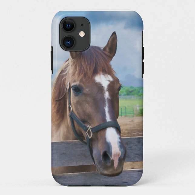 Funda De Case-Mate Para iPhone Caballo de Brown con el halter (Reverso)