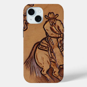 Funda Para iPhone 15 Caballo de cuero occidental Riding Rodeo Cowboy