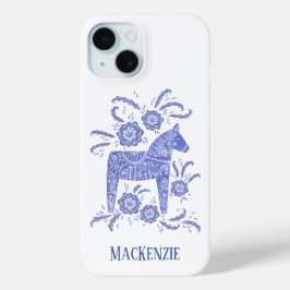 Funda Para iPhone 15 Caballo de dala sueco personalizado azul