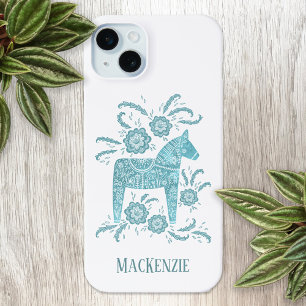 Funda Para iPhone 15 Mini Caballo de dala sueco personalizado Verde azulado