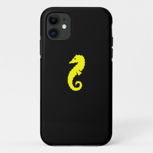 Funda Para iPhone 11 Caballo de mar amarillo-sobre-negro