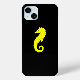 Funda Para iPhone 15 Mini Caballo de mar amarillo-sobre-negro