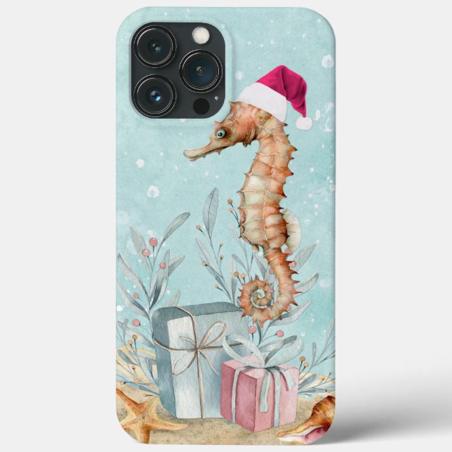 Funda De Case-Mate Para iPhone Caballo de mar costero Santa con regalos envueltos (Reverso )