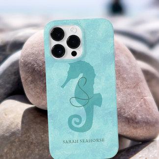 Funda Para iPhone 15 Pro Max Caballo de mar Monograma Aqua Azul Guay Pescado tr